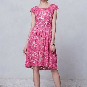 Anthropologie x Yoanni Baraschi Pink Fit Flare Dress